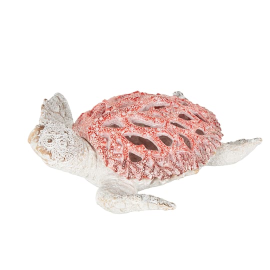 8.25" Red & White Polystone Sea Turtle Swimming with Textured Shell Decorative Sculpture